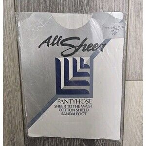 Top Care All Sheer Pantyhose Size Medium Tall White Sandalfoot Cotton Shield New